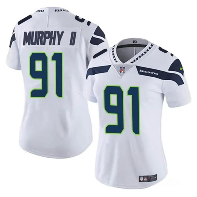 Women's Seattle Seahawks #91 Byron Murphy II 2024 Draft White Vapor Limited Stitched Football Jersey(Run Small)